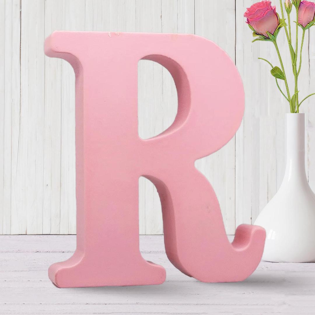 Aocean 6 Inch Pink Wood Letters Unfinished Wooden Letters for Wall Decor Decorative Standing Letters Slices Sign Board for Crafts Christmas Decoration Home Party Projects (R)