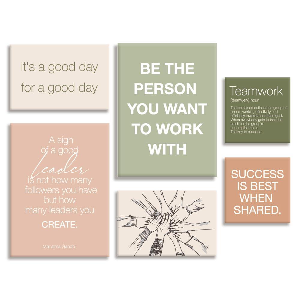 YEOION Office Inspirational Wall Art,Teamwork Canvas Wall Art for Office,Motivational Office Wall Decor,Positive Quotes Wall Decor for Office,Office Canvas Wall Art Set of 6