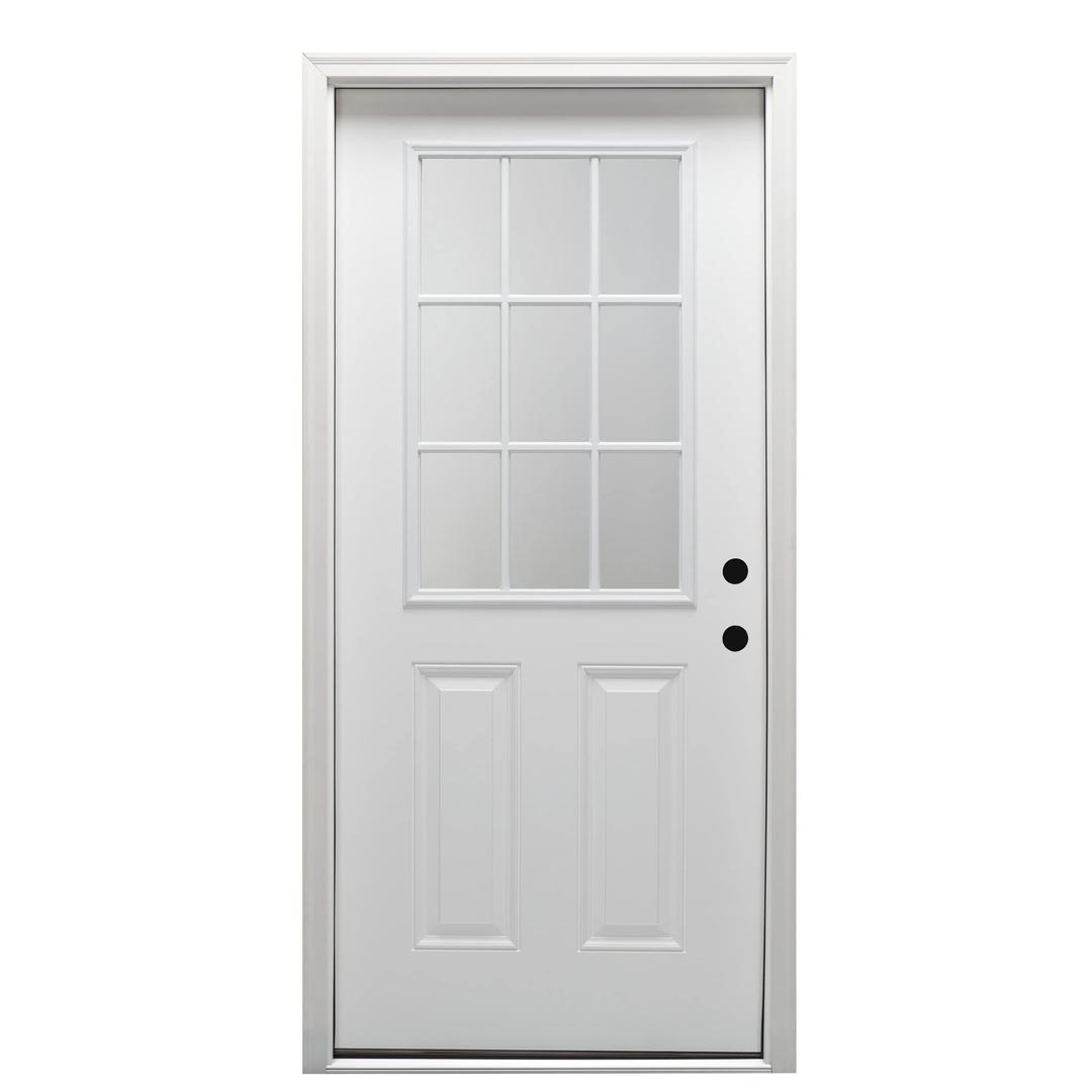 National Door Company Z000722L Steel Primed, Left Hand in-Swing, Prehung Front Door, 9 Lite 2-Panel External Grilles, Clear Glass, 30" x 80"