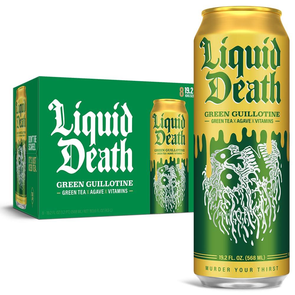 Liquid DeathGreen Guillotine Iced Tea, 8-Pack (King Size 19.2oz Cans), Green Tea Sweetened With Real Agave, B12 & B6 Vitamins, Low Calorie & Low Sugar