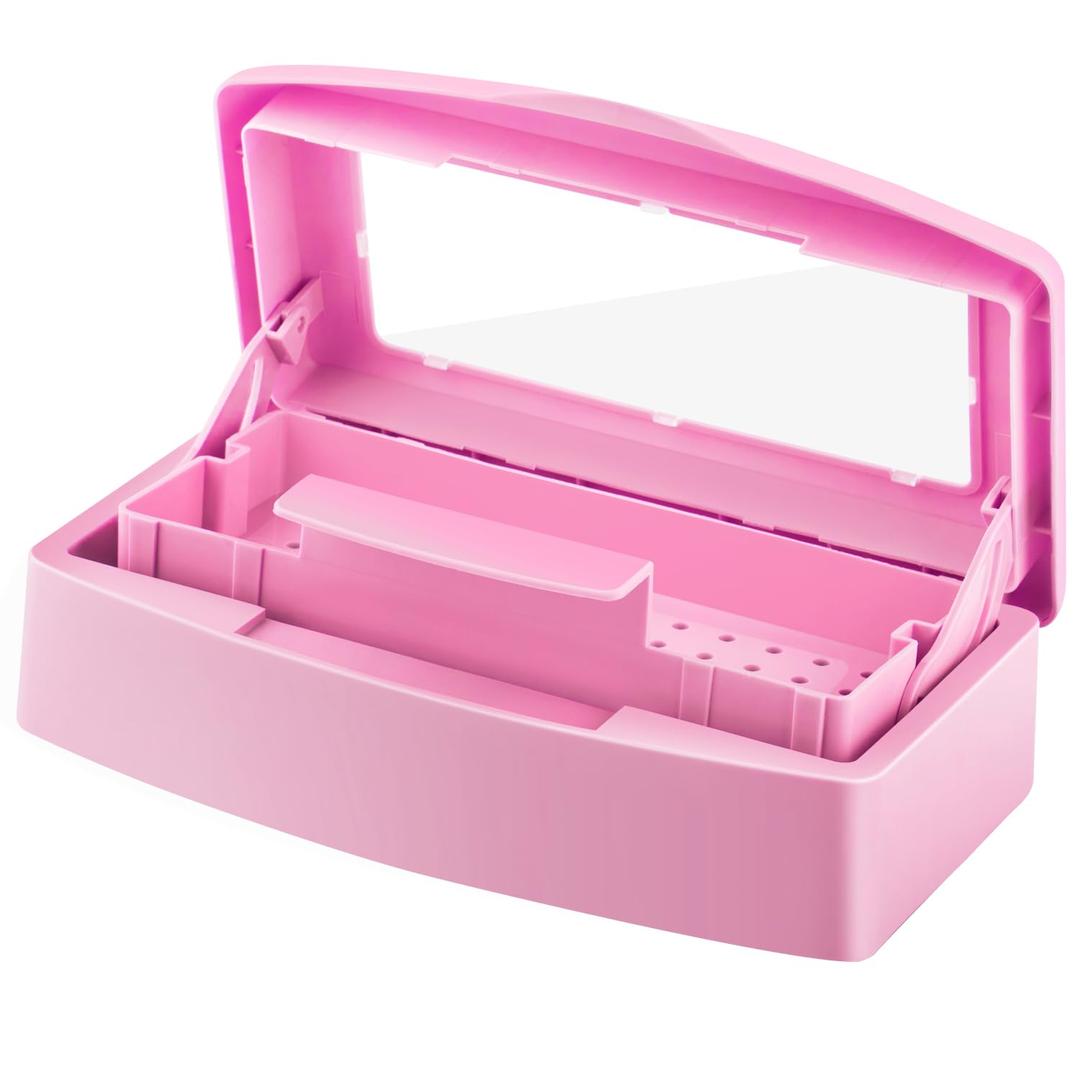 GusniloNail Tool Sterilizer Box barbicide Disinfectant Jar Plastic Disinfectant Container Suitable for Nail Tools Hair Salons Beauty Centers and Manicure and Nail Equipment(Pink)