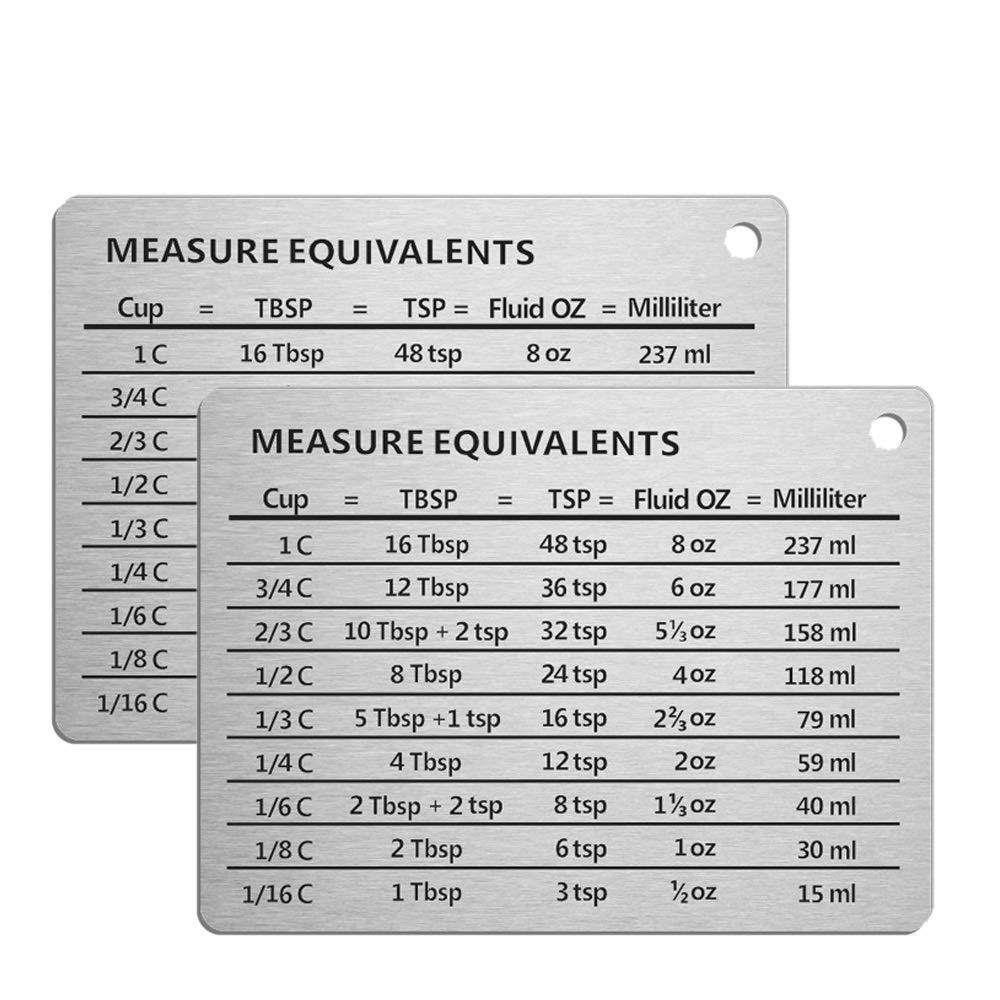 Magnetic Kitchen Conversion Chart - Professional Measurement Refrigerator Magnet in 18/8 Stainless Steel, 2 Pack