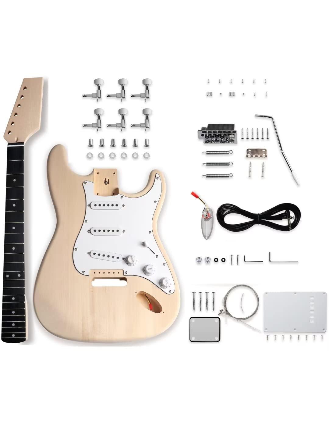 Bogart DIY Electric Guitar Kits Strat Style Beginner Kits 6 String Right Handed with Basswood Body Maple Neck Poplar Laminated Fingerboard Chrome Hardware Build Your Own Guitar.