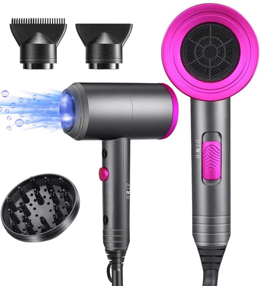 Ionic Hair Dryer, 1800W Professional Blow Dryer (with Powerful AC Motor), Negative Ion Technolog, 3 Heating/2 Speed/Cold Settings, Contain 2 Nozzles and 1 Diffuser, for Home Salon Travel Woman Kids