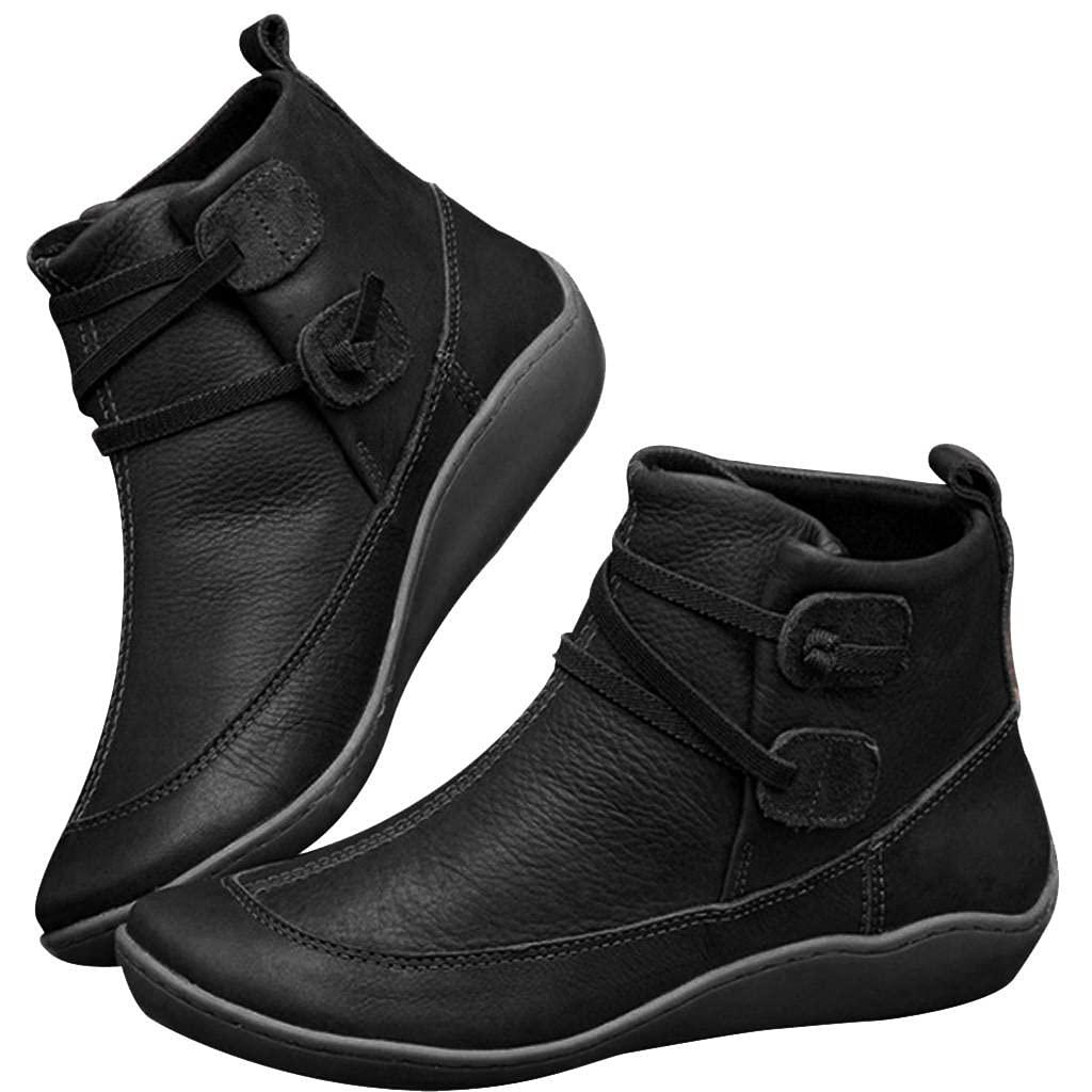 GibobbyAnkle Booties for Women Flat Heel,New Arch Support Ankle Boots Damping Shoes Lace-up Boots Side Zipper Booties