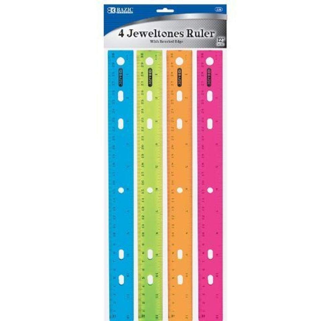 BAZIC Jeweltones Color Plastic Ruler 12" (30cm), Inches Centimeter Metric Measuring Rulers (4/Pack)