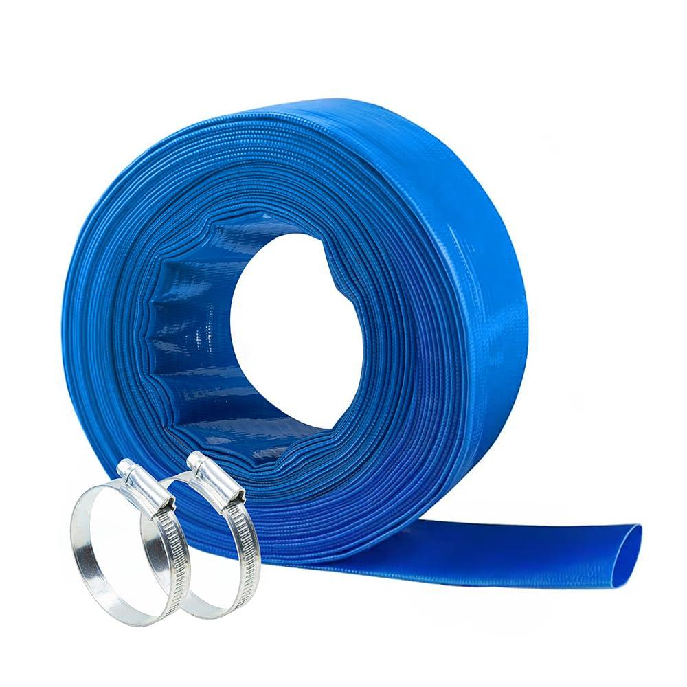 2" x100 FT, Pool Backwash Hose, Heavy-Duty PVC Hose, Lay Flat Discharge Hose, Weatherproof Burst Resistant for Water Transfer, Sump Pump, Pool Filter, Pool Drain，with 2 Clamps