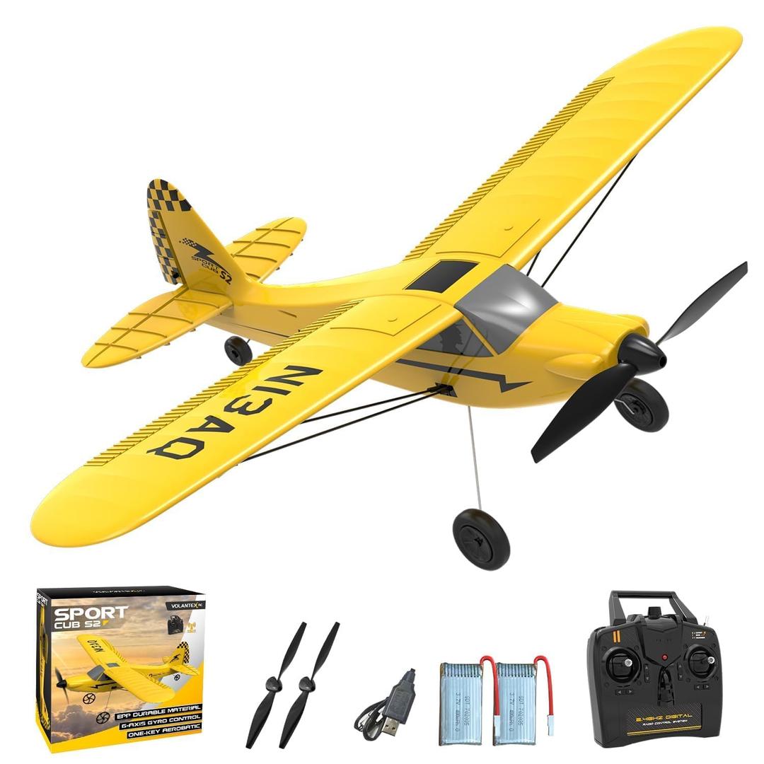 VOLANTEXRC RC Plane Trainer Sport Cub 3CH Remote Control Airplane with Prop Saver, 6-Axis Gyro Stabilizer & 3 Modes to Fly, Radio Controlled Aircraft RTF for Beginners, Kids and Adults (400mm,Yellow)