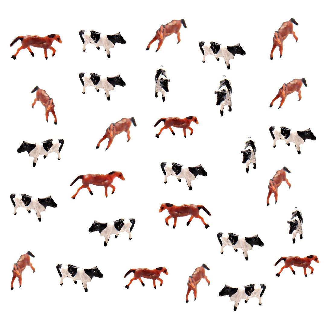 Bbiamsleep 30 Pieces 1: 150 Scale Miniature Cows Horses Figurines Mini Farm Animals Figurine Set for Miniature Landscape Model