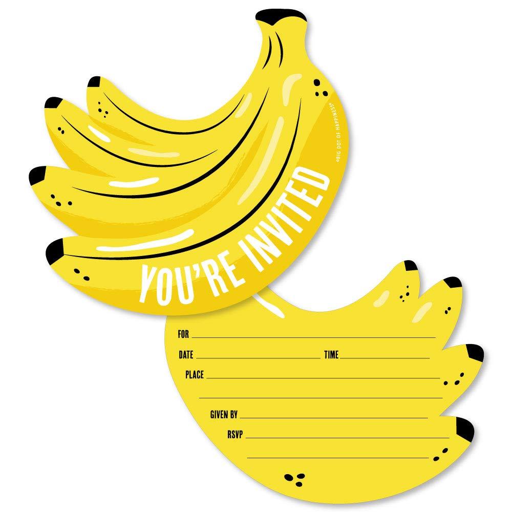 Let’s Go Bananas - Shaped Fill-In Invitations - Tropical Party Invitation Cards with Envelopes - Set of 12