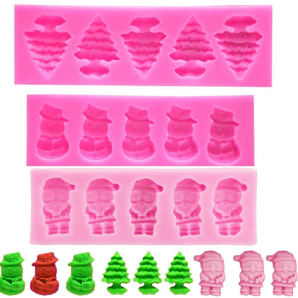 Christmas Silicone Fondant Mould Xmas Tree Santa Snowman Cake Cupcake Decorating Moulds Candy Chocolate Cookies Gumpaste Baking Mold Sugarcraft DIY Pack of 3