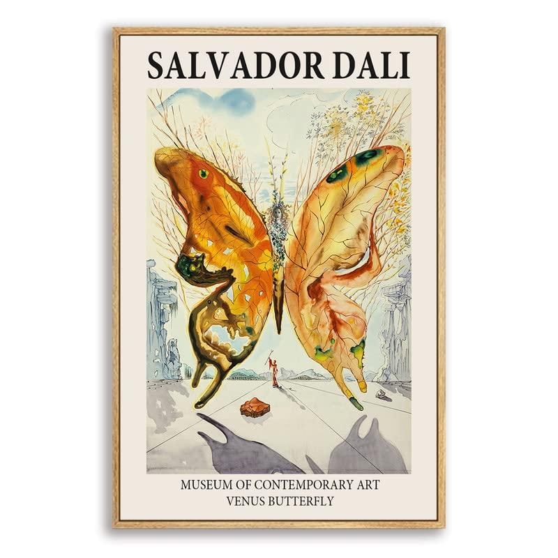 ElikoCanvas Prints Salvador Dali Wall Art Prints Gallery Wall Art Butterfly Picture Modern Surrealism Wall Art Contemporary Wall Art for Living Room, Bedroom 16"x 24" Natural Framed