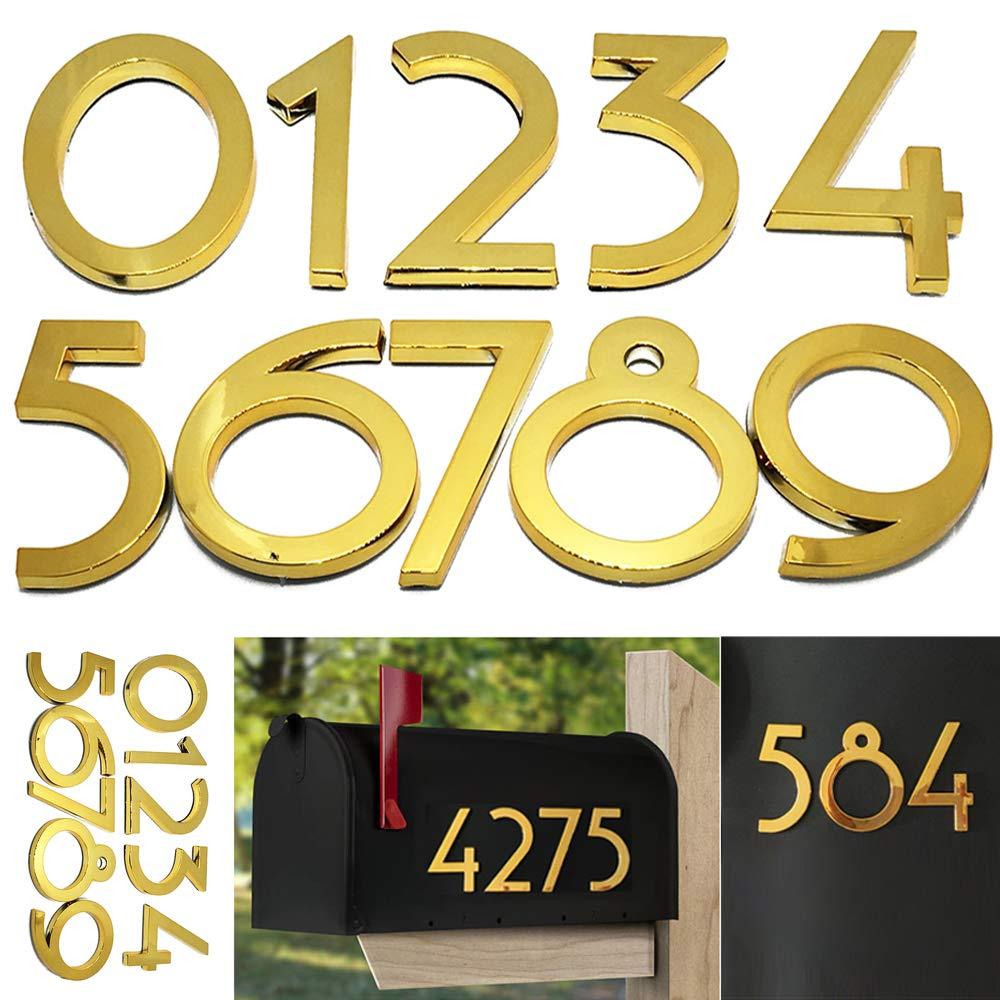 Diggoo 20 Pack Mailbox Numbers 0-9, 2.76 Inch High, Door Address Numbers Stickers for Apartment, House, Room, Office, Cars, Trucks, Gold Plating Process Number Sign