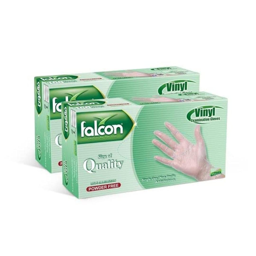 Falcon EZUK Vinyl Gloves - Clear Powder Free Medium (2 Packs x 100 Pieces)