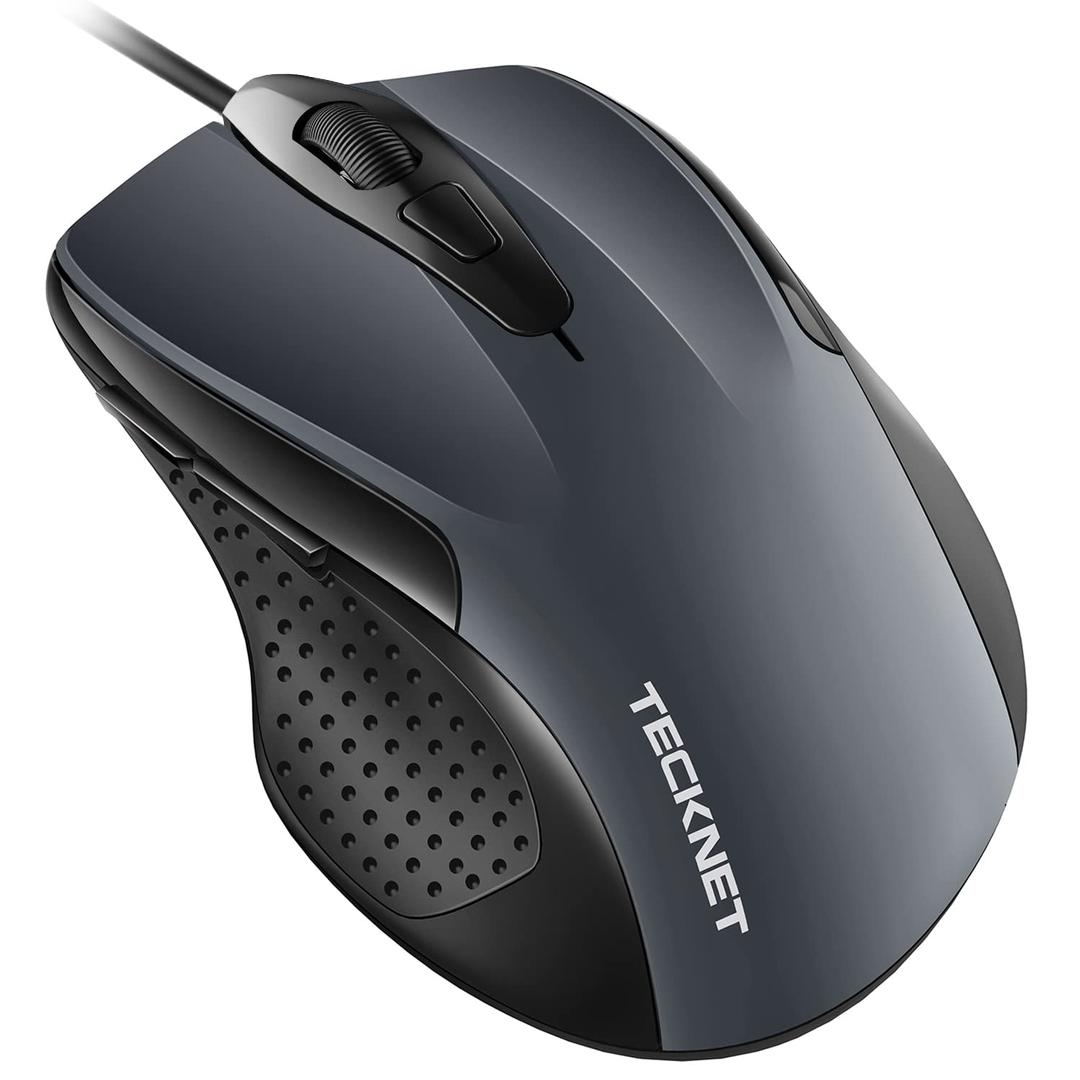 TECKNET USB Wired Mouse, 6-Button Corded Mouse with 4 Adjustable DPI, Optical Computer Mouse with Ergonomic Design and 5FT Cord for Laptop, Chromebook, PC, Desktop, Mac, Notebook-Gray