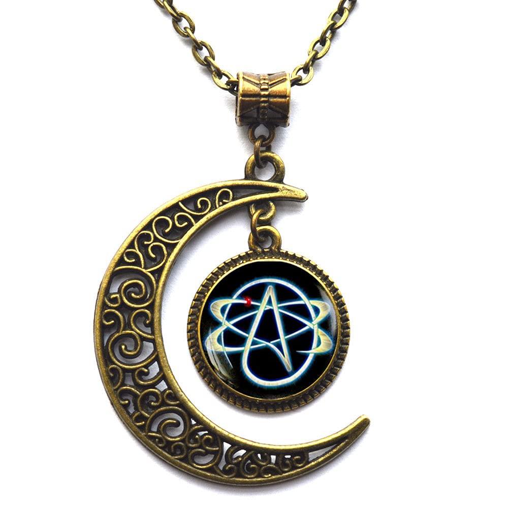 YIROCK OLSAinny Sudopo Moon Necklace Moon Pendant，Atheist Symbol Necklace, Atom Pendant, Atheist Jewelry, No Religion Necklace, Mens Necklace