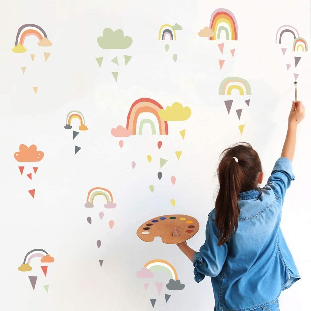 Rainbows Wall Decal,Children Wall Declas Raindrop Wall Sticker, Colorful Rain Rainbow Wall Sticker for Kids Room Nursery Playroom Girls Bedroom Decor, DIY Mural Art Home Decoration