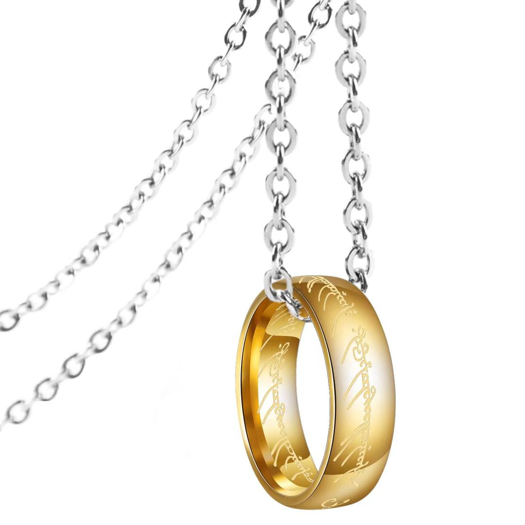 ZKBKJSPZJB Engraved Gold Plated Stainless Steel Ring Pendant Chain Necklace