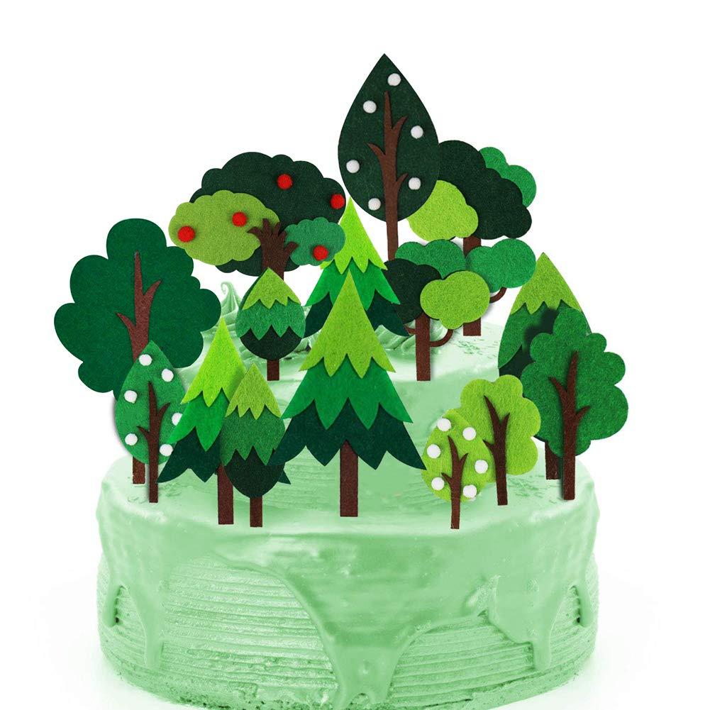 Woodland Green Trees Cake Topper, Handmade Woodland Theme Cake Decorations, Birthday Baby Shower Party Decorations, Kids Party Supplies