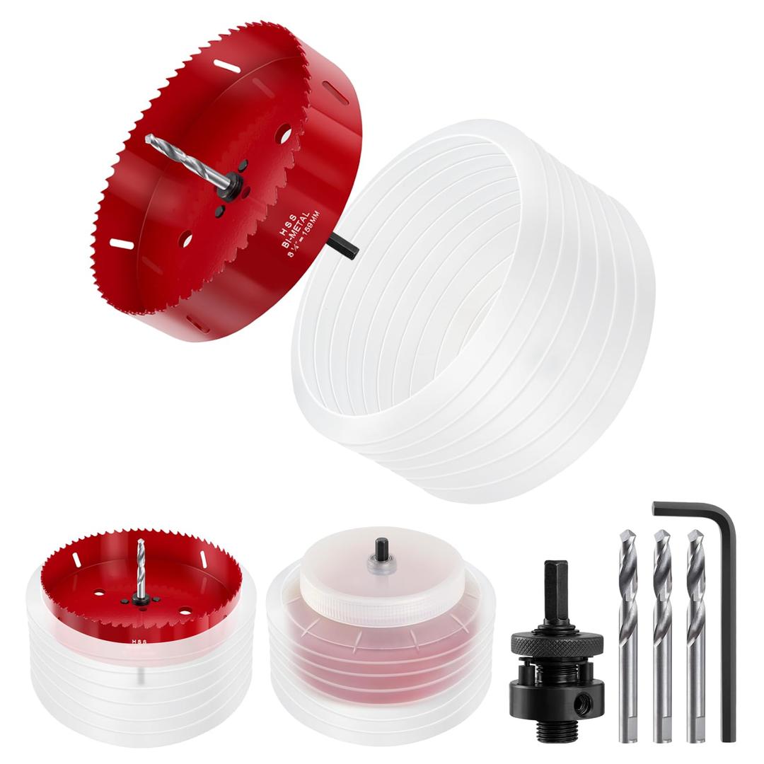 6.25 in Hole Saw for Recessed Lights, 6-1/4 Hole Saw with Dust Bowl Kit for Can Lights, 6 Inch Hole Cutter for Ceiling Drywall Wood Plywood Gypsum Board Drilling, Hole Saw Accessories