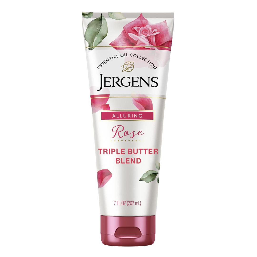 JergensRose Body Butter Lotion, Hand and Body Moisturizer with Camellia Essential Oil, for Indulgent Hydration, 7 oz