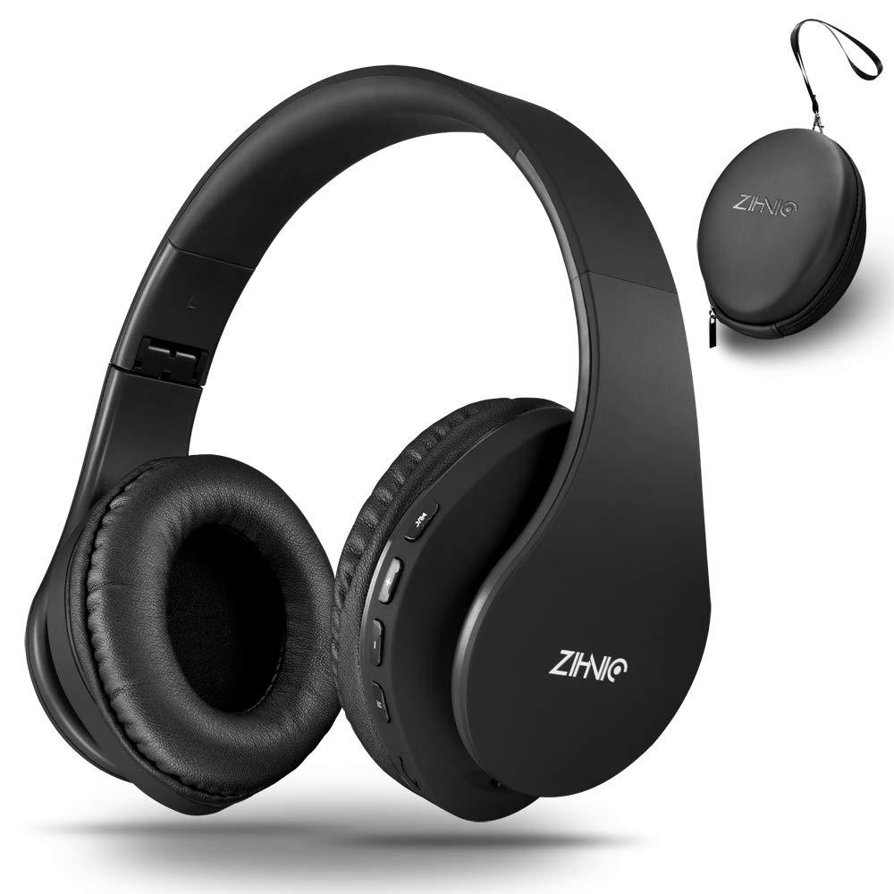 ZIHNIC Bluetooth Headphones Over-Ear, Foldable Wireless and Wired Stereo Headset Micro SD/TF, FM for Cell Phone,PC,Soft Earmuffs &Light Weight for Prolonged Wearing (Black)