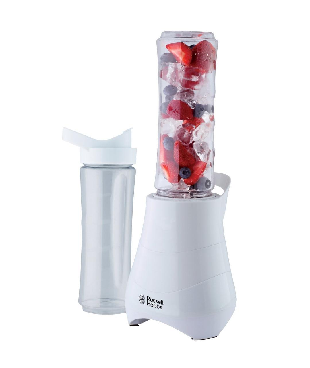 Russell Hobbs (21350) Mix and Go Personal Blender - 300W, Ice Crushing, 2x 600ml BPA-Free Bottles, Auto Start, Non-Slip, Dishwasher Safe, White - 1-Year Warranty