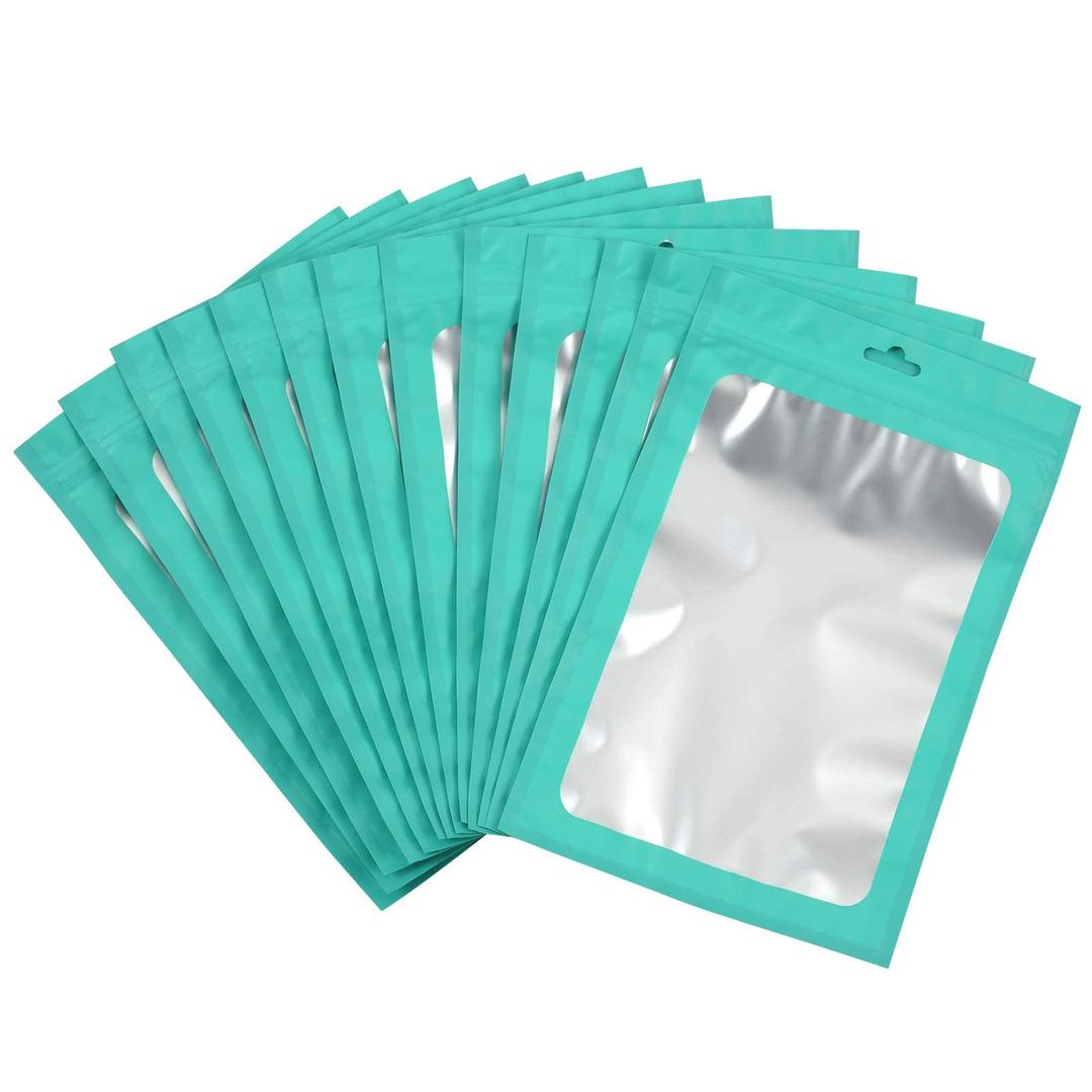 100-pack mylar packaging bags for small business sample bag smell proof resealable zipper pouch bags jewelry food Lip gloss eyelash phone case bracelet keychain package supplies etc -front frosted window -cute (Teal, 2.75×3.93 inches)