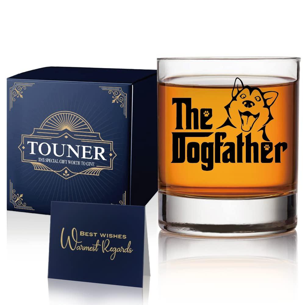 TOUNERHusky Dog Themed Whiskey Glasses, The DogFather Whiskey Glass, Dog Lover Gifts For Him, Dog Dad Gifts For Men, Fathers Day Birthday Gifts from Dog Dad, Unique Gift For Dog Lovers