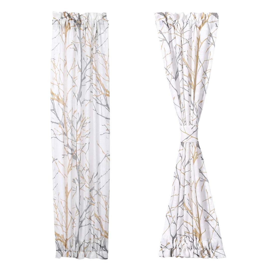 FMFUNCTEX Sidelight French Door Panels 24“x72 White Semi-Sheers, Yellow and Grey Tree Branch Print Curtains for Glass Doors Tieback Included 2 Panels