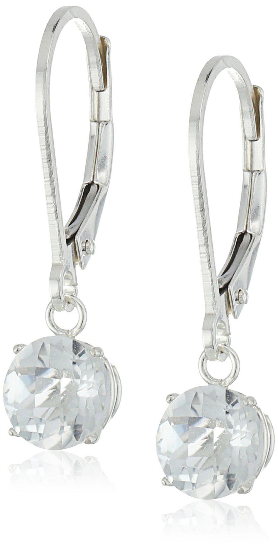 Sterling Silver Round Checkerboard Cut Gemstone Leverback Earrings (6mm)