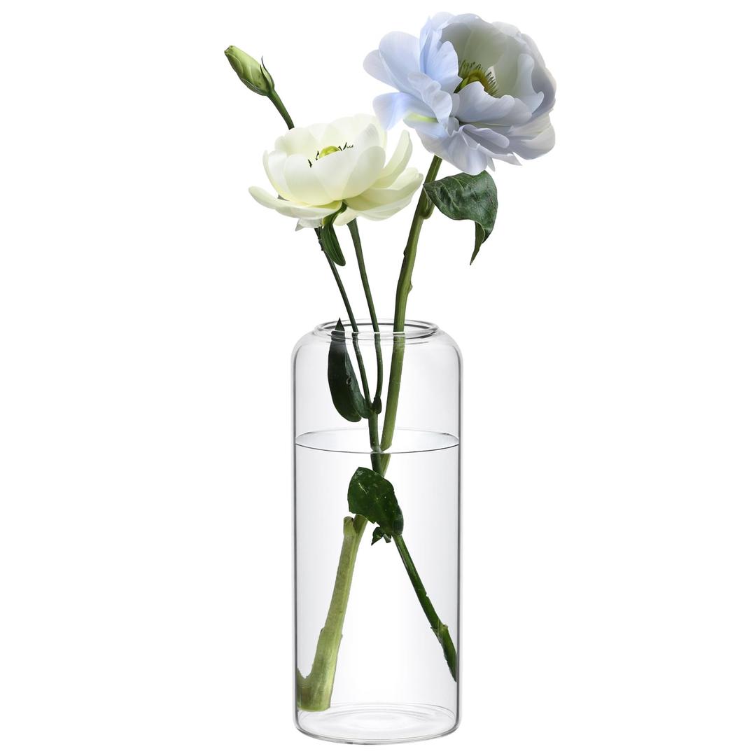 ComSaf Glass Flower Vase, 8 Inch Tall Bud Vases, Home Decor Vases for Centerpiece for Living Room and Bedroom, Decorative Vases for Wedding, Valentines' Day, Mother's Day (Clear)