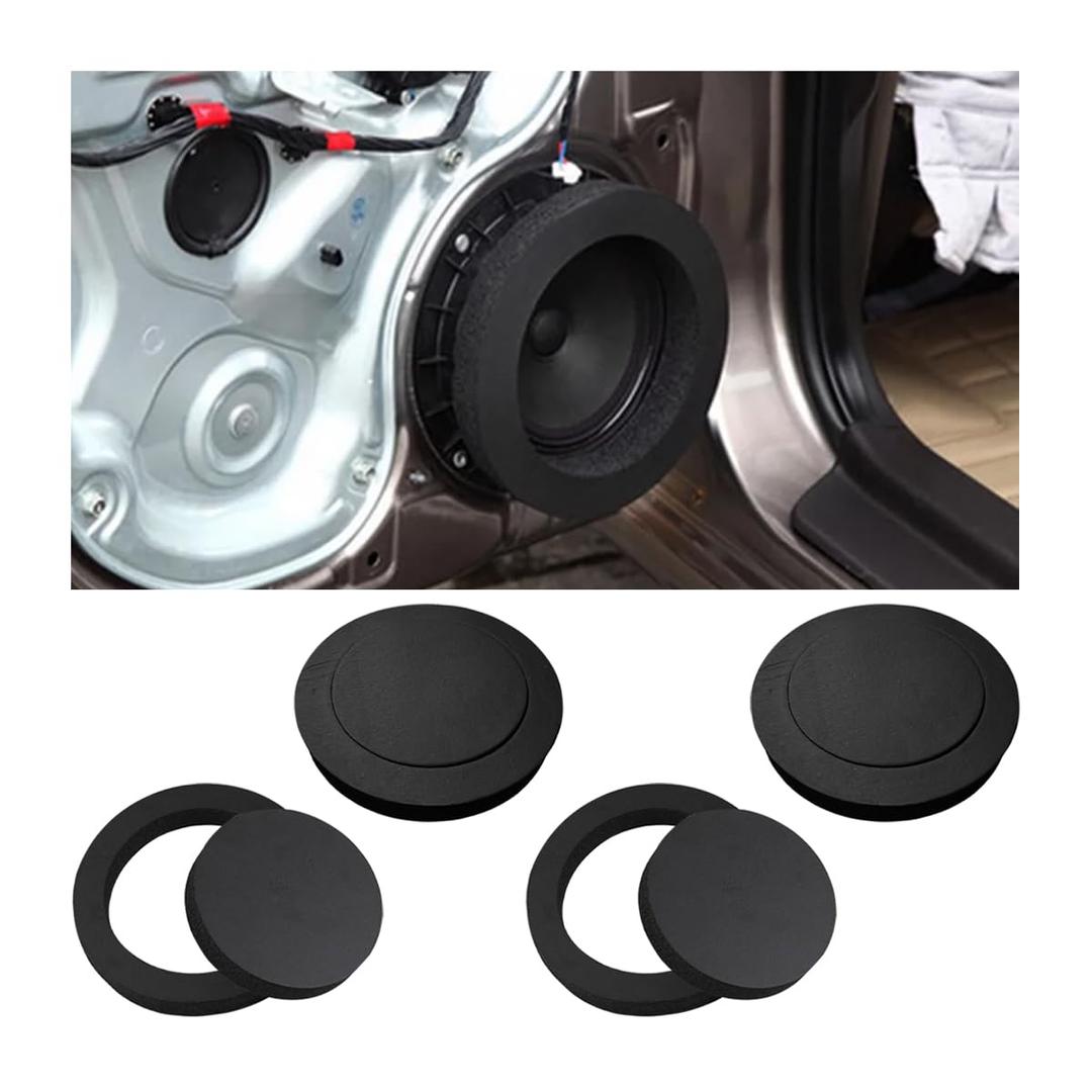 4 Pcs 6.5" Foam Speaker Enhancer, Car Door Foam Speaker Rings Blocker, Self Adhesive Soundproof Sponge Kit, Bass Blocker Pad with High Rebound for Stereo Audio Speaker