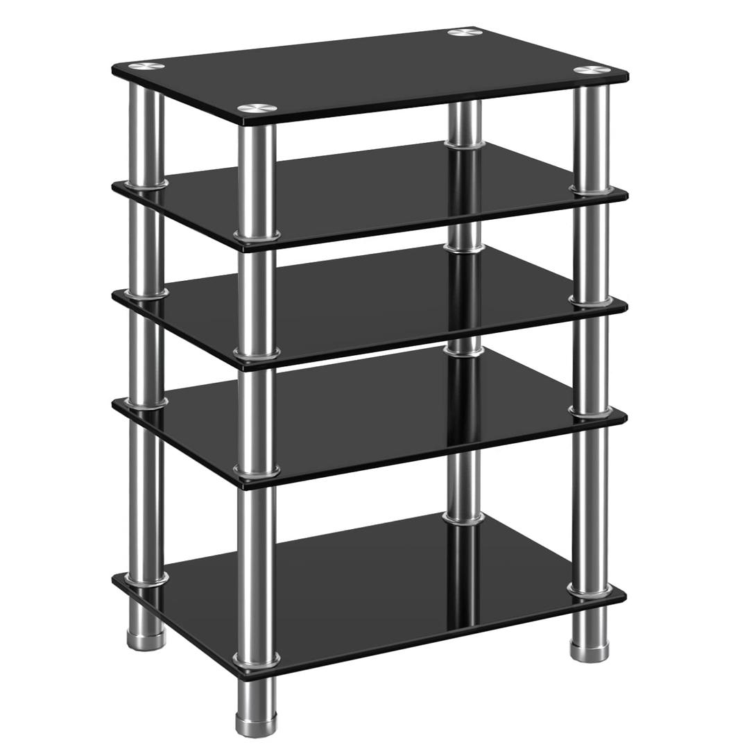 HiFi Racks and Stands Audio Rack Cabinet AV Shelf TV Table Stand 5 Tiers Tempered Glass Shelves for Turntable Record Player DVD Stand Audio Entertainment Unit Media Cabinet