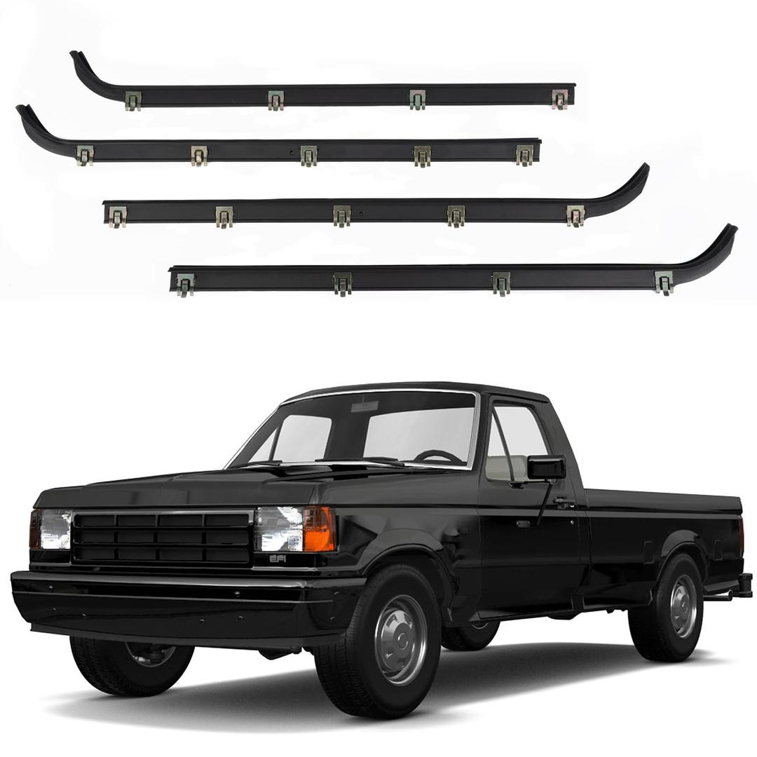 Front Inner & Outer Window Molding Sweep Felt Trim Seal Weatherstrip Kit Compatible with Ford F150 F250 F350 Bronco 1987-1997 Replaces E7TZ1521452A E7TZ1521453A F2TZ1521456A F2TZ1521457A（4PC）