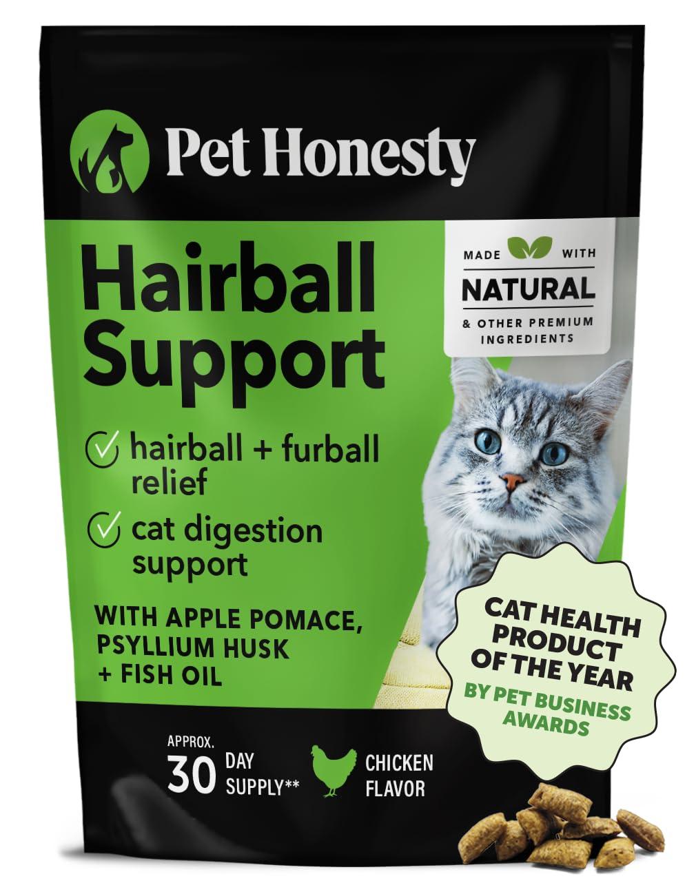 Pet Honesty Cat Hairball Support Chews, Hairball Remedy Cat Treats, Cat Furball Treatment, Supports Skin & Coat, Digestion, Cat Vitamins & Supplements & Hairball Medicine, Chicken (30-Day Supply)