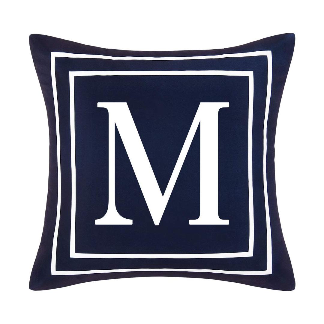 Fascidorm Blue Pillow Cover English Alphabet M Throw Pillow Case Modern Cushion Cover Square Pillowcase Decoration for Sofa Bed Chair Car, Dark Blue, 18 x 18 Inch