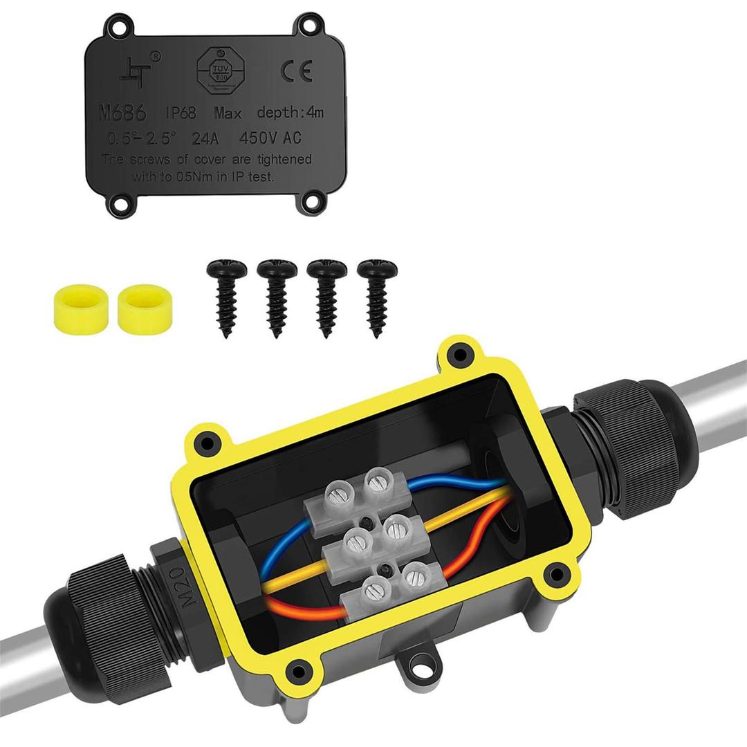 IP68 Waterproof Junction Box 2-Way Line Outdoor Waterproof Electrical Cable Connectors Boxes Line M25 Cable Wire Connector Electrical Junction Boxes for 4-12MM Diameter Cable