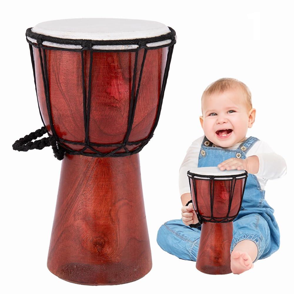 ArtCreativity 8 Inch Mini Wooden Toy Drum for Kids - Rustic Brown Wood Djembe Drum - Fun Musical Instrument Baby Drum Toy - Gift Idea, Birthday Party Favor for Boys, Girls, Toddler and Baby