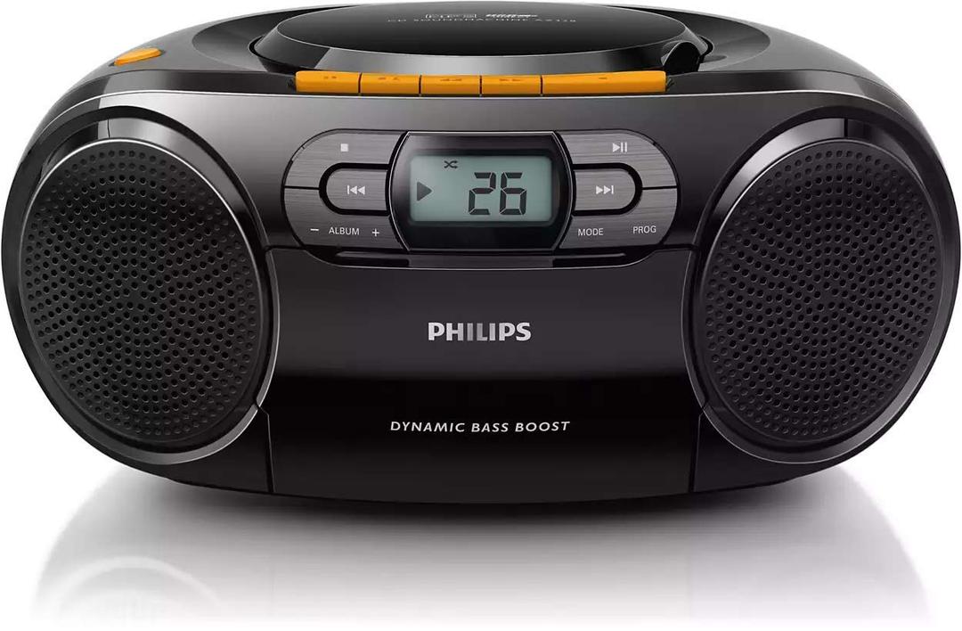 Philips Boombox Portable CD Player - Portable MP3 Player and Cassette Tape Player, Boom Box Compact Stereo Sound System with Dynamic Bass Boost, Take Your Music Outside with USB HiFi Music Player