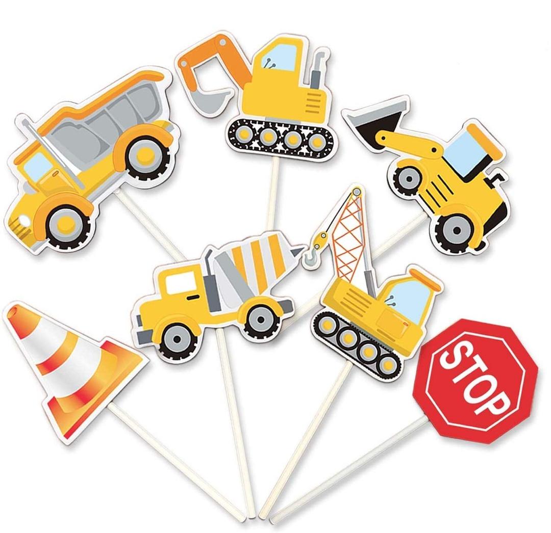 ALISSAR35-Pack Construction Cupcake Toppers Picks, Dump Truck Excavator Tractor Party Cake Toppers for Kids Birthday Baby Shower Party Decorations Supplies.