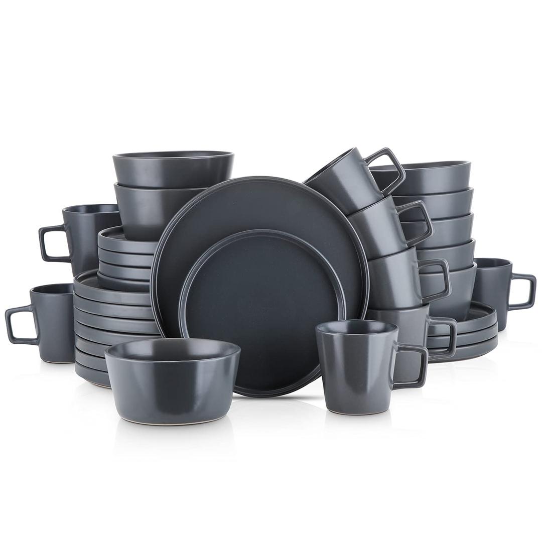 Stone Lain 32 Piece Stoneware Dinnerware Set, Service for 8, Gray Matte