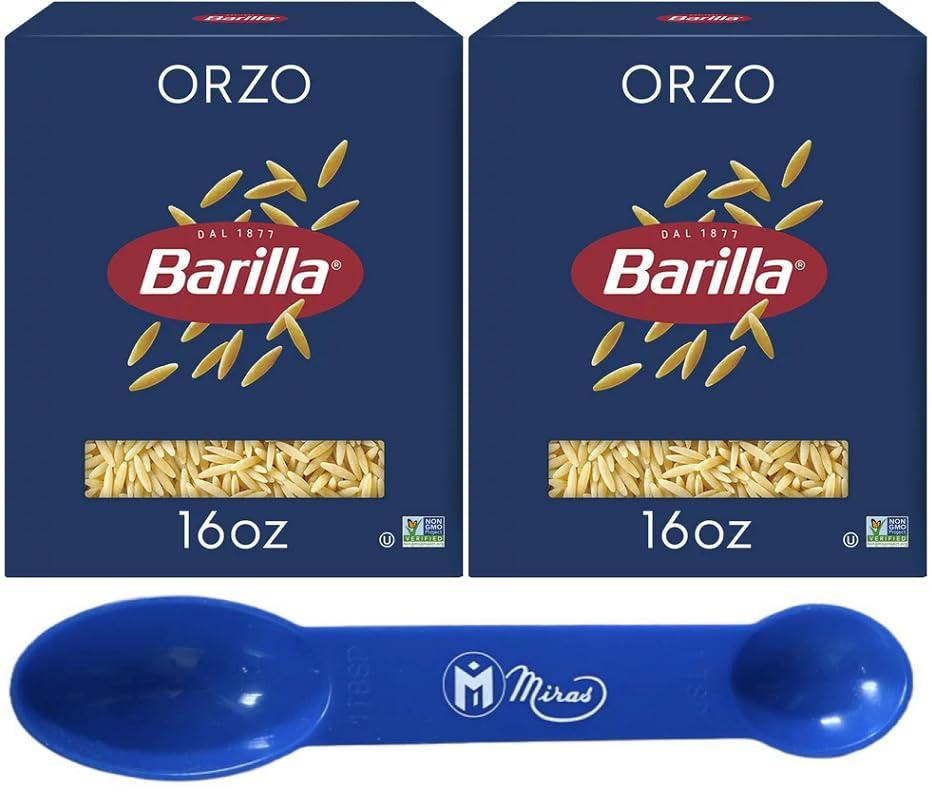 (Pack of 2) Barilla' Orzo Pasta 16 oz (Miras Trademark 2-in-1 Measuring Spoon Included!)