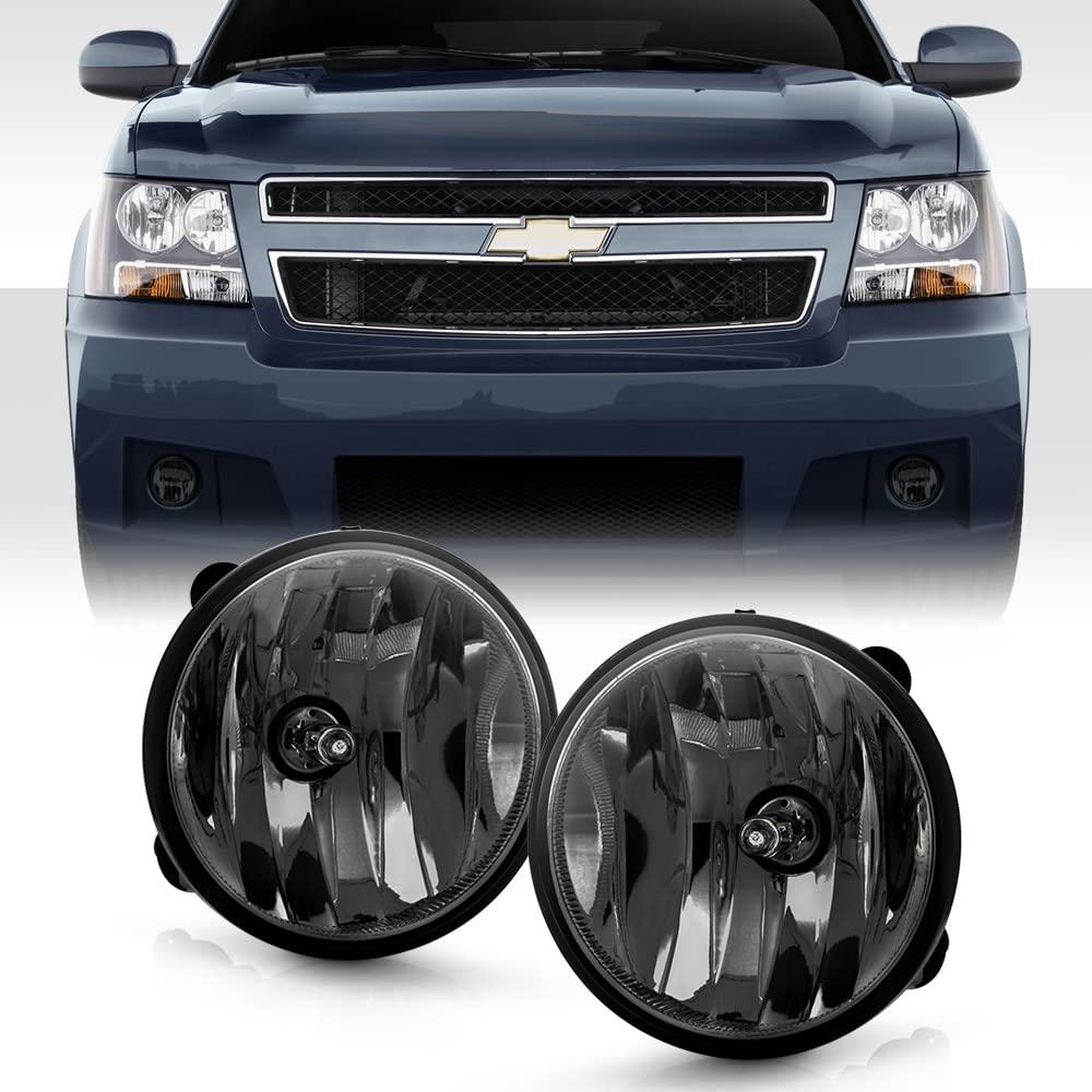 ACANII - For 2007-2014 Chevy Suburban Tahoe GMC Yukon Avalanche Acadia Smoked Lens Bumper Fog Lights Lamps Pair Assembly