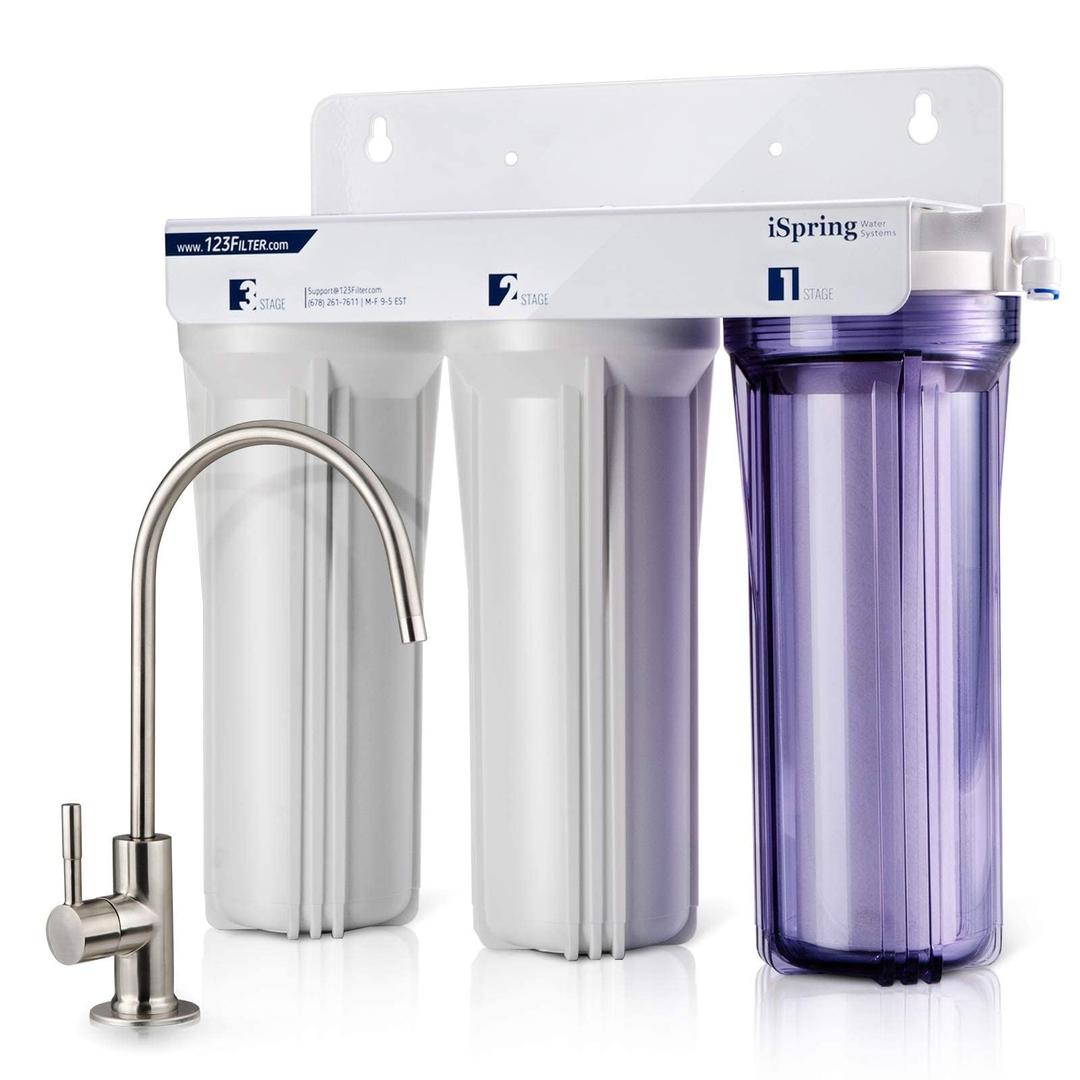 iSpring US31 Classic 3-Stage Under Sink Water Filtration System for Drinking, Tankless, High Capacity, Sediment + Carbon + Carbon (Newest Version)