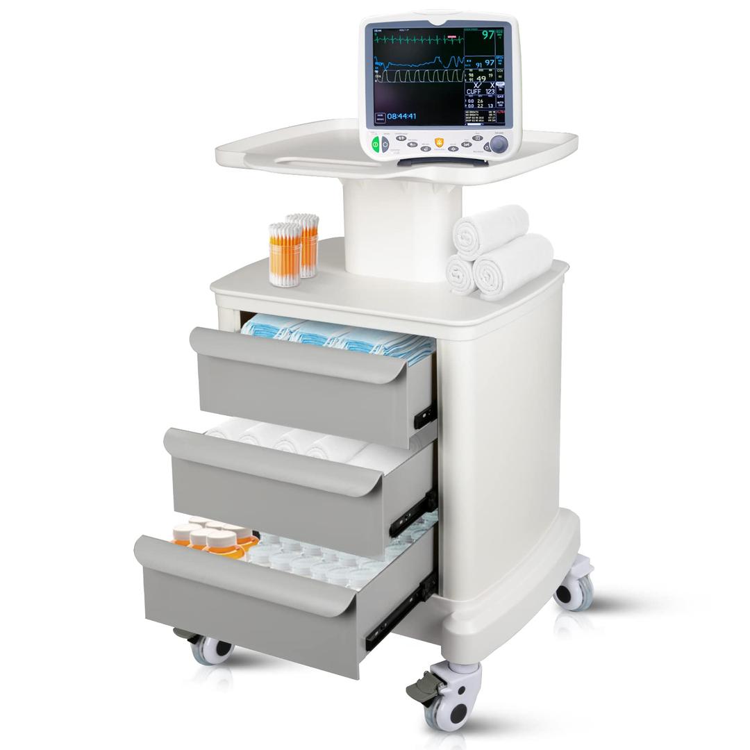 Mobile Ultrasound Cart for Ultrasound Imaging Scanner Medical Trolley Cart Beauty Storage Cart 110LBS Load with 4 Universal Quiet Wheels 3 Drawers for Clinic SPA Office Bedroom