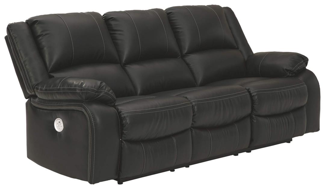 Signature Design by Ashley Calderwell Faux Leather Power Reclining Sofa with USB Plug-In, Black