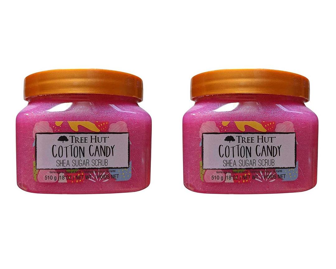 Tree Hut Cotton Candy Shea Scrub 18 oz! Made with Real Sugar, Certified Shea Butter and Strawberry Extract! Exfoliating Body Scrub! 2 Pack