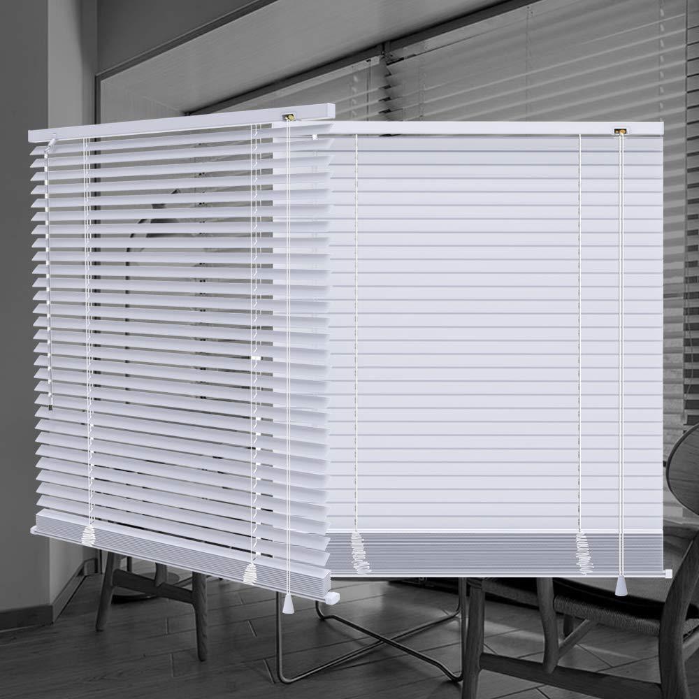 SEEYE Horizontal Venetian Slat Light Filtering Mini Window Blinds Cellular Shade Anti-UV Aluminum 28” W x 64” L,White