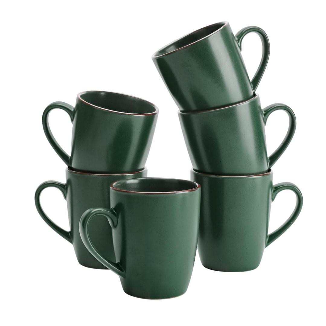 famiware Venus Coffee Mugs for 6, 12 oz Mug Set, Dringking Cup with Handle for Coffee, Tea, Cocoa, Milk, Dark Green